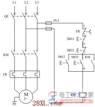 電動機兩地控制電氣原理圖